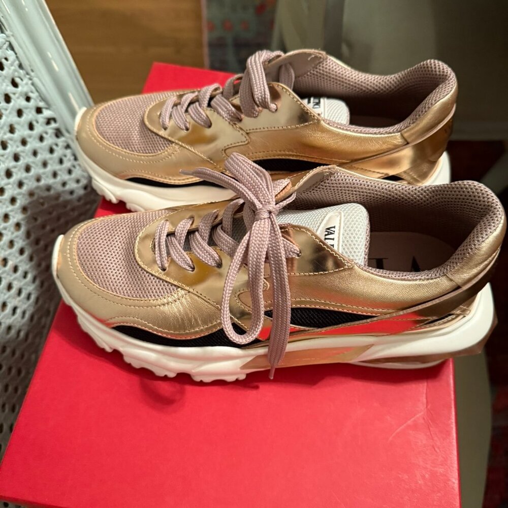 Valentino Leather Colorblock Pattern Chunky Sneakers, Metallic Rare!